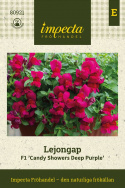 LøvemundF1 'Candy Showers Deep Purple', Intenst purpurlilla blomster med lille, gult svælg.