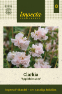 Mølleblomst 'Appleblossom', Fyldte blomster i sart æbleblomst-rosa og flødehvid op ad lange, kraftige stilke.