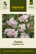 Mølleblomst 'Appleblossom', Fyldte blomster i sart æbleblomst-rosa og flødehvid op ad lange, kraftige stilke.