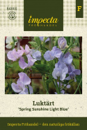 Ærteblomst 'Spring Sunshine Light Blue', Køligt isblå til lyse lavendelrosa blomster.