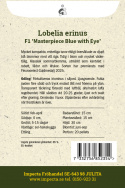 Kantlobelia F1 'Masterpiece Blue with Eye', Meget kompakte, ensartede tuer, tæt oversået af dybt blå blomster med hvidt øje. 