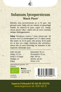 Blommetomat 'Black Plum', blommetomater på ca 50. gram, med grønsort nakke. Saftigt, sødt og mørkerødt, gennemfarvet frugtkød.